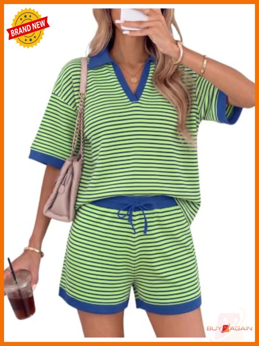 Women's Striped Waffle Knit 2-Piece Shorts Set